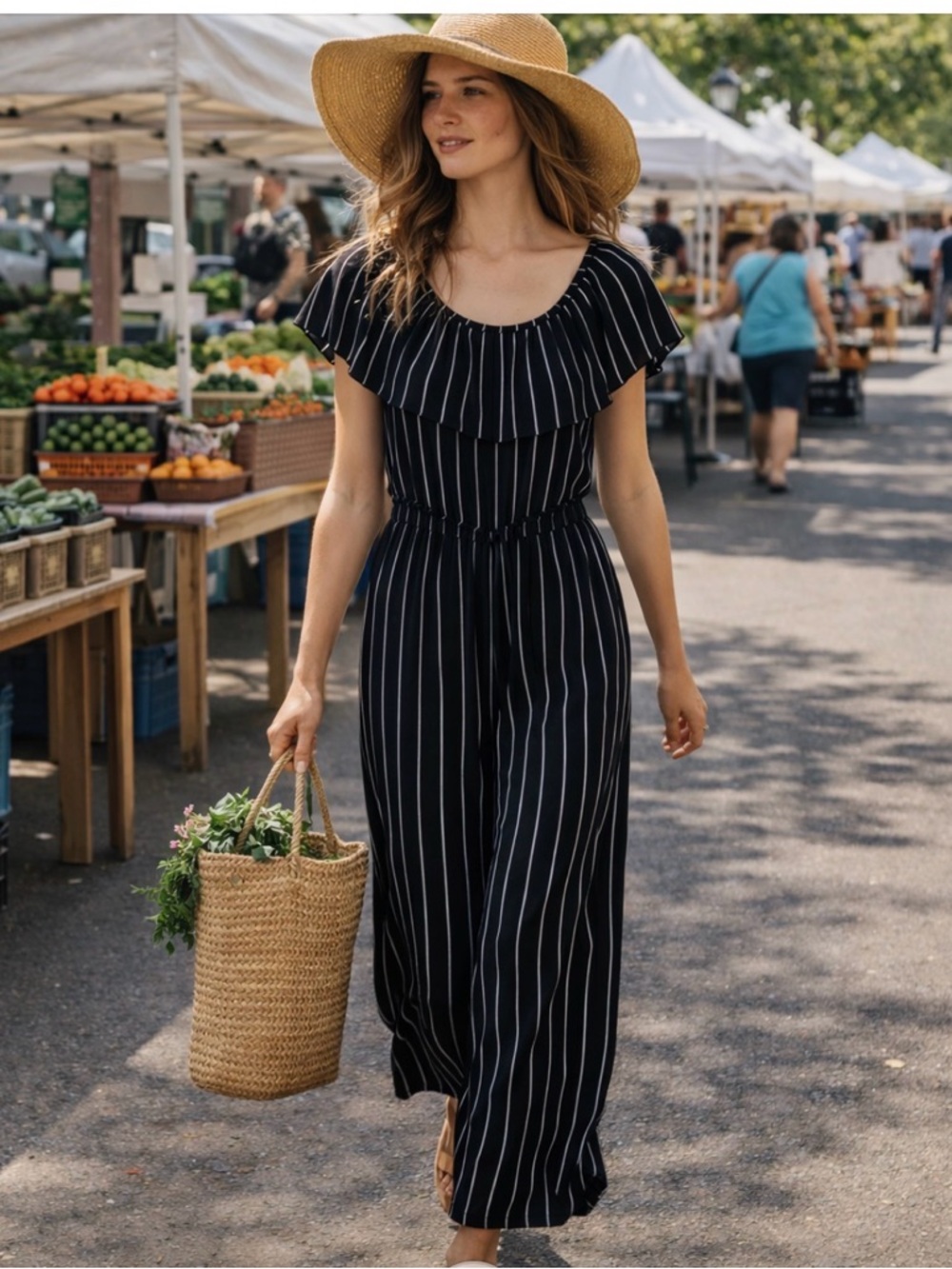 Active USA Black and White Striped Jumpsuit